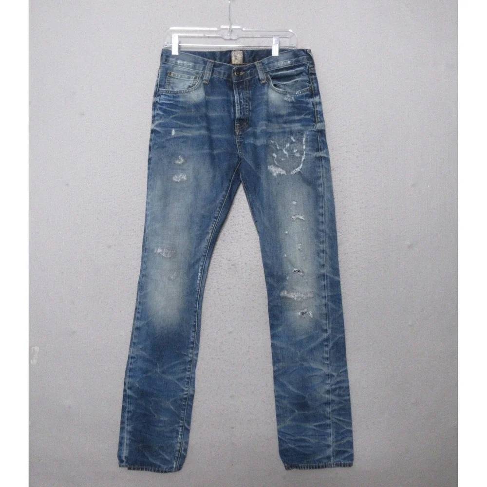 PRPS Demon Jeans Men 32 Distressed Denim Button Fly Whiskering Fade Portugal